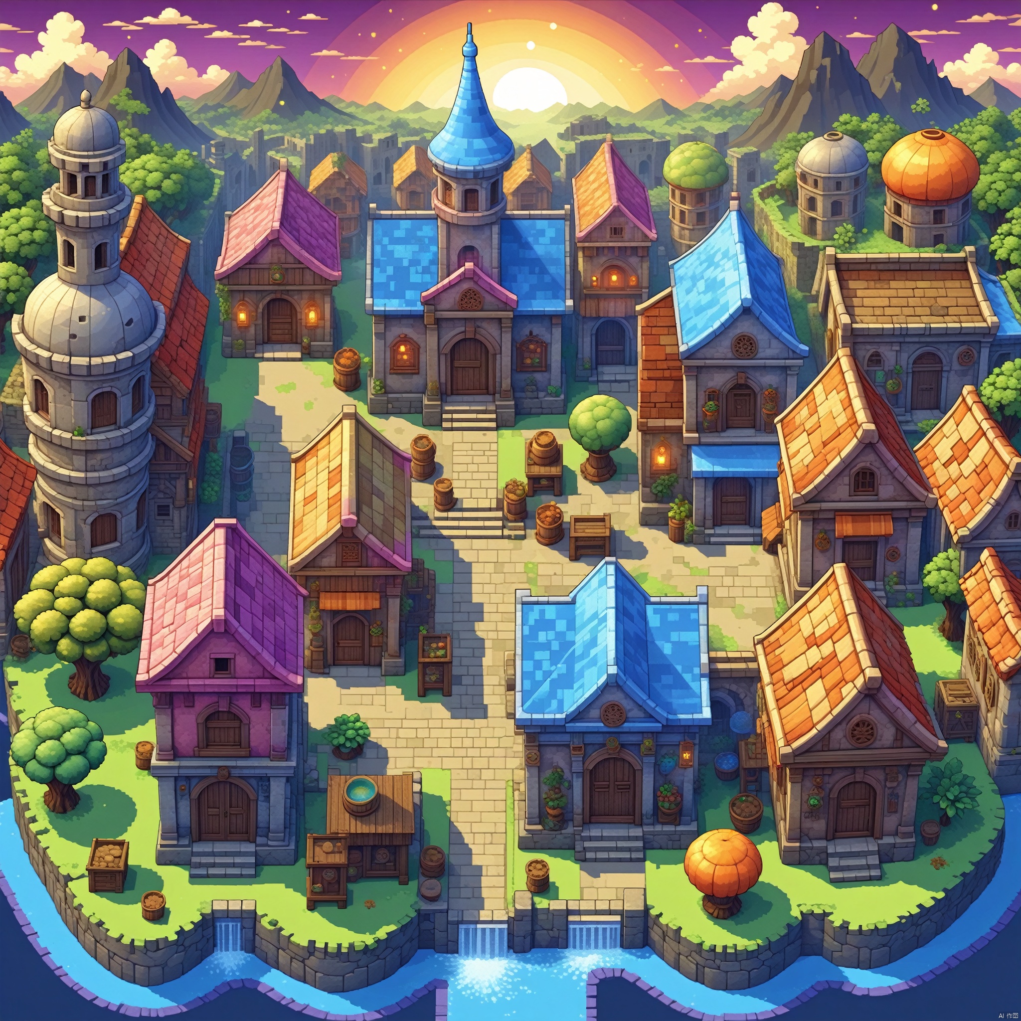 Dilapidated building, a vibrant one, with all kinds of magical plants glowing in the background village old buildings, illustrated, 3d, cartoon, high resolution, high quality, detailed, masterpiece, hdr, sharp, [pixel art style], [Abebe style], amazing, beautiful, amazing, amazing, brilliant, incredible,
