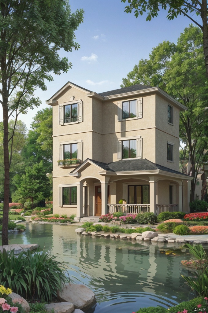  best quality, masterpiece, realistic, outdoors,
 ,house, ,window,
water, ,tree,bush,cityscape,potted plant,flower, , ,nature,road

