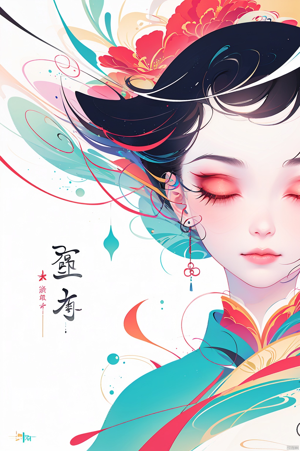  bpwc, 1girl, solo,black hair,closed mouth,closed eyes,flower,eyelashes, makeup, lea, hanfu,chinese clothes