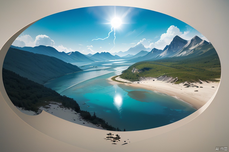 (sea 1.9), (Jet hole blue flame and lightning 1.0), (Adequate sunlight 1.5), (Optical materials 1.0), (Water in glass materials 1.5), (beach 1.9), (wonderland 1.9), Overlooking,,(sea 1),,Representative,boutique, Ultra HD, , reflection, masterpiece, true light and shadow, wide Angle, outdoors, sky, day, , blue sky, (no humans 0.9),nature, scenery, Water, beach, (High Quality), Best Quality, (4K), 8K, Super Detail, (Full Detail), (Masterpiece), (Realistic), Super Detail, (Exquisite Detail), Intricate, Traditional Chinese Ink Painting,Mountain peaks, blue sky, flowing water,Wild goose, Scenery, SDXL, lightning, sea
