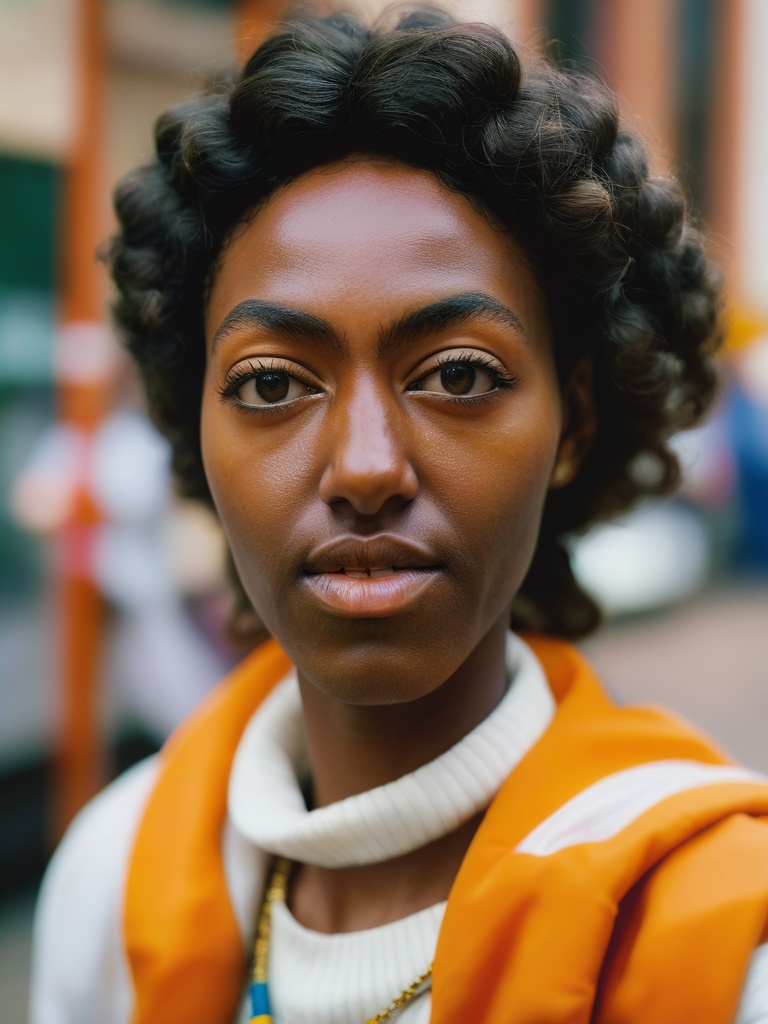 close up,  Vjvx as Sudanese girl,  urban interstellar photo on Tensor.Art