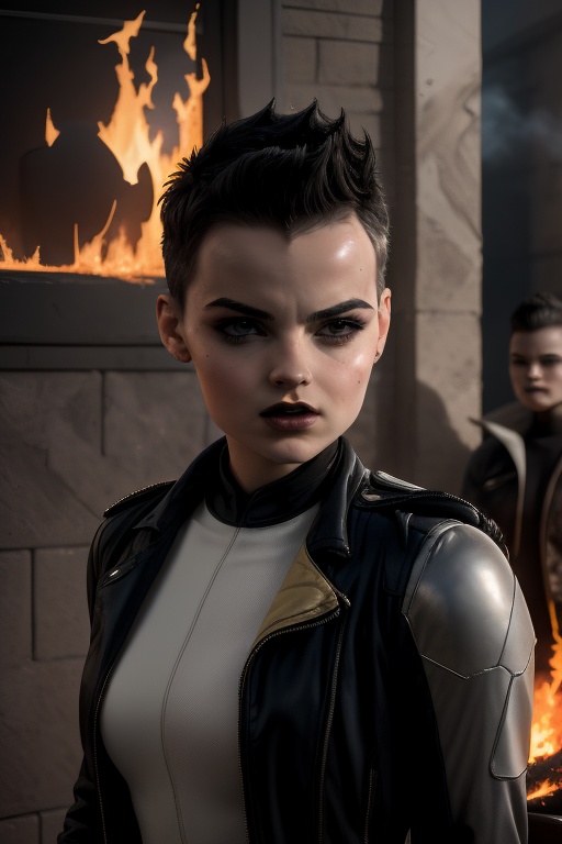 Negasonic,  a beautiful young woman of 21 years of age. With a tomboy aesthetic. Short black hair,  dark eyes on Tensor.Art