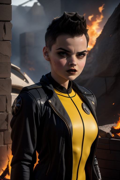Negasonic,  a beautiful young woman of 21 years of age. With a tomboy aesthetic. Short black hair,  dark eyes on Tensor.Art