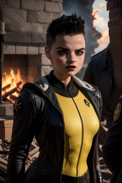 Negasonic,  a beautiful young woman of 21 years of age. With a tomboy aesthetic. muscular body. Short black hair,  dark ey...
