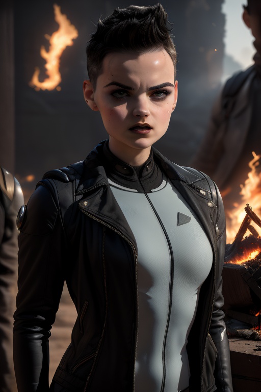 Negasonic,  a beautiful young woman of 21 years of age. With a tomboy aesthetic. Short black hair,  dark eyes on Tensor.Art