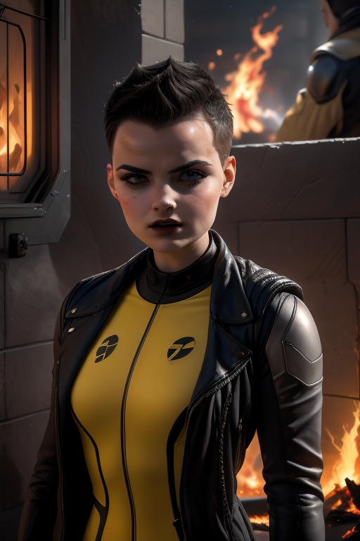 Negasonic,  a beautiful young woman of 21 years of age. With a tomboy aesthetic. athletic and muscular body. Short black h...