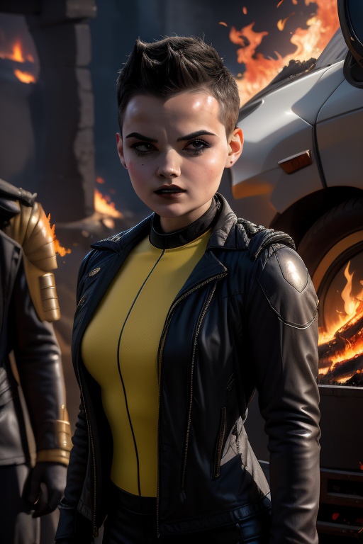 Negasonic,  a beautiful young woman of 21 years of age. With a tomboy aesthetic. muscular body. Short black hair,  dark ey...