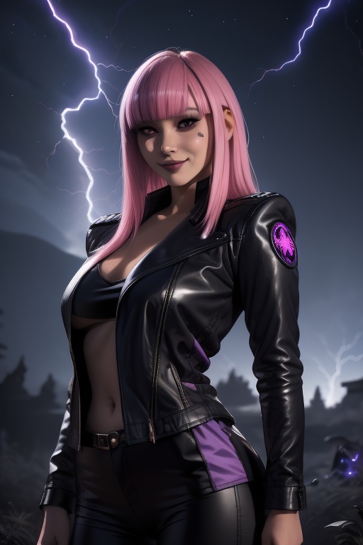 Yukio,  a beautiful young woman of 19 years old. rebellious aesthetics. Long pink hair,  long purple hair on Tensor.Art