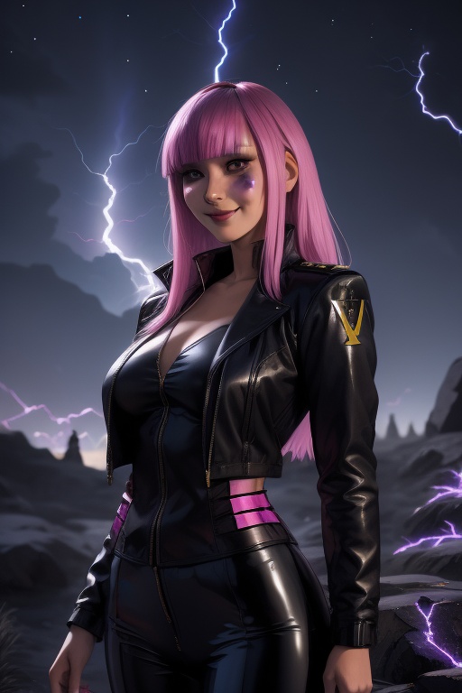 Yukio,  a beautiful young woman of 19 years old. rebellious aesthetics. Long purple_pink hair,  dark eyes on Tensor.Art