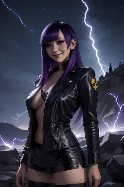 Yukio,  a beautiful young woman of 19 years old. rebellious aesthetics. Long purple hair,  dark eyes on Tensor.Art
