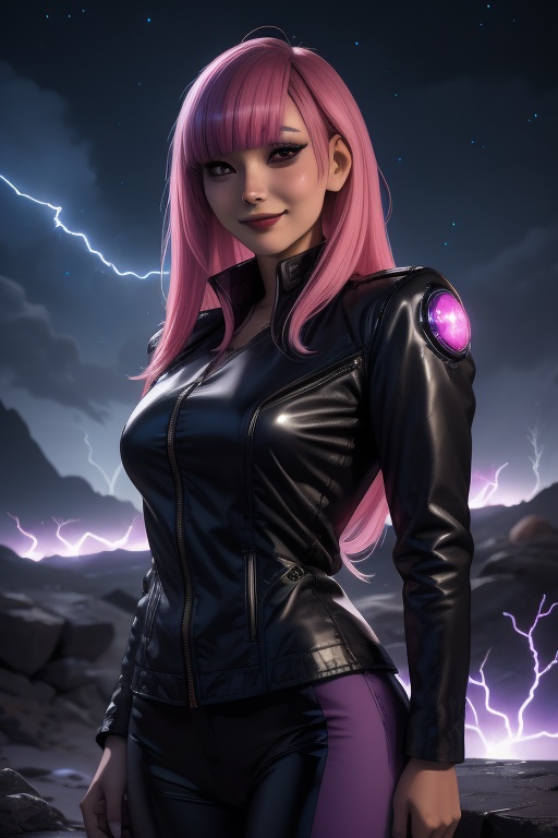 Yukio,  a beautiful young woman of 19 years old. rebellious aesthetics. Long pink hair,  long purple hair on Tensor.Art