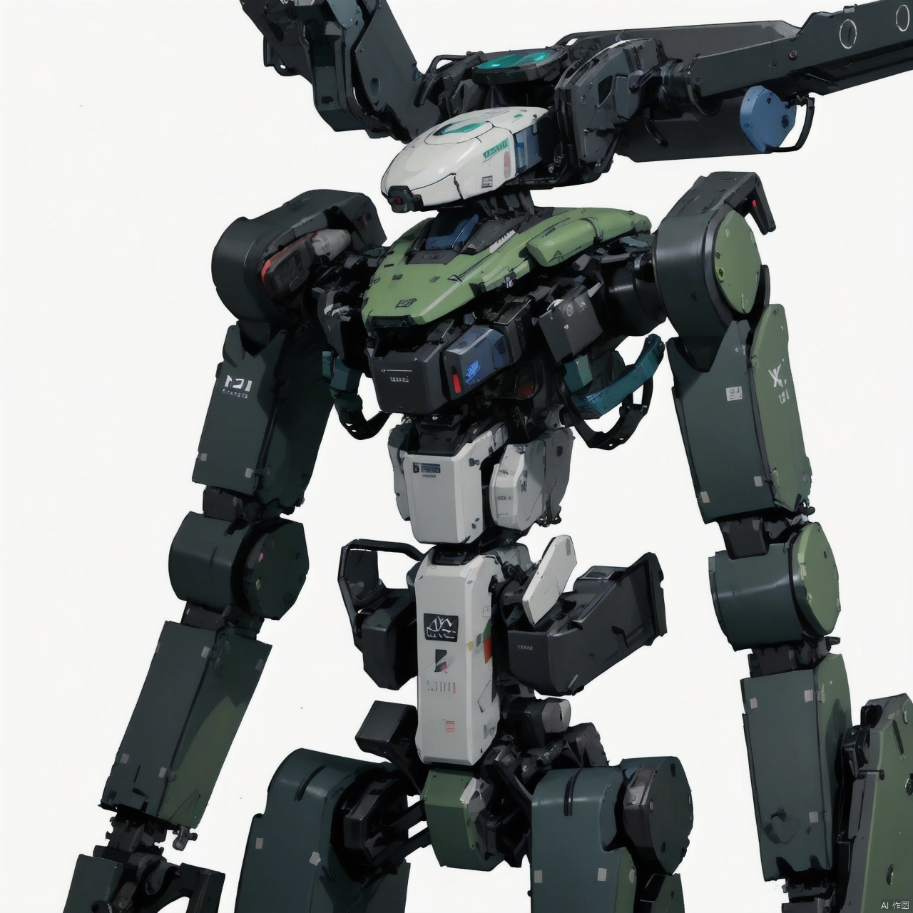 solo, simple background, white background, no humans, robot, mecha, science fiction