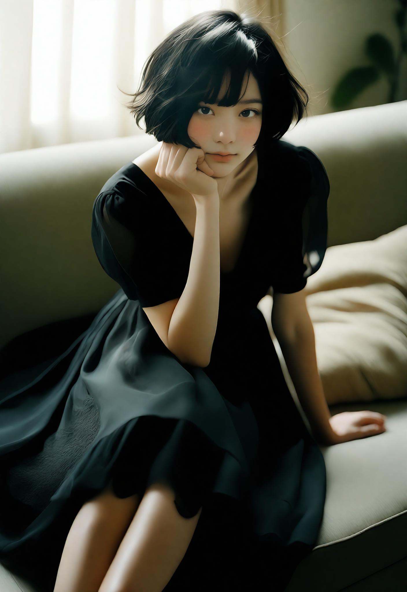 Japanese girl,  black hair,  The style of marianna rothen on Tensor.Art