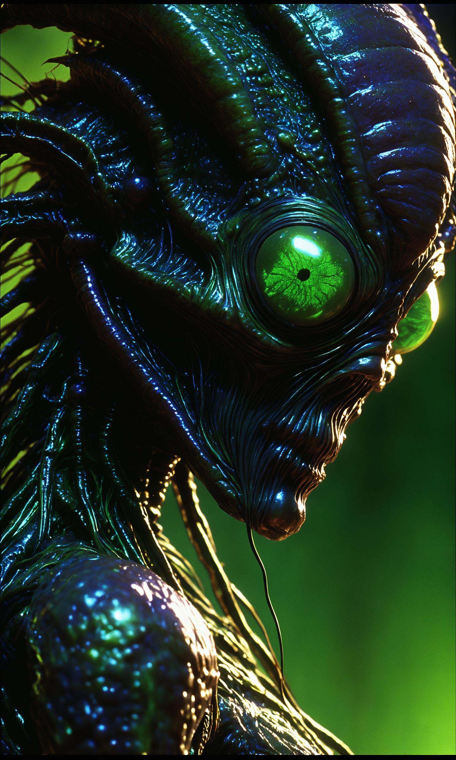 Dvd screengrab,  from 1985 dark fantasy film art,  acid horror film directed by Ryûtarô Nakamura insectoid creature on Ten...