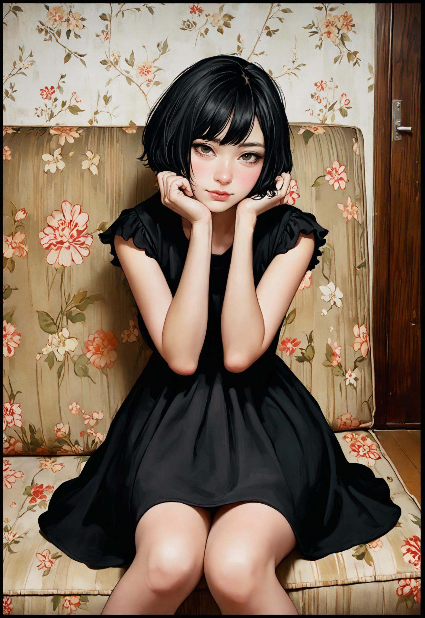 Japanese girl,  black hair,  The style of marianna rothen on Tensor.Art