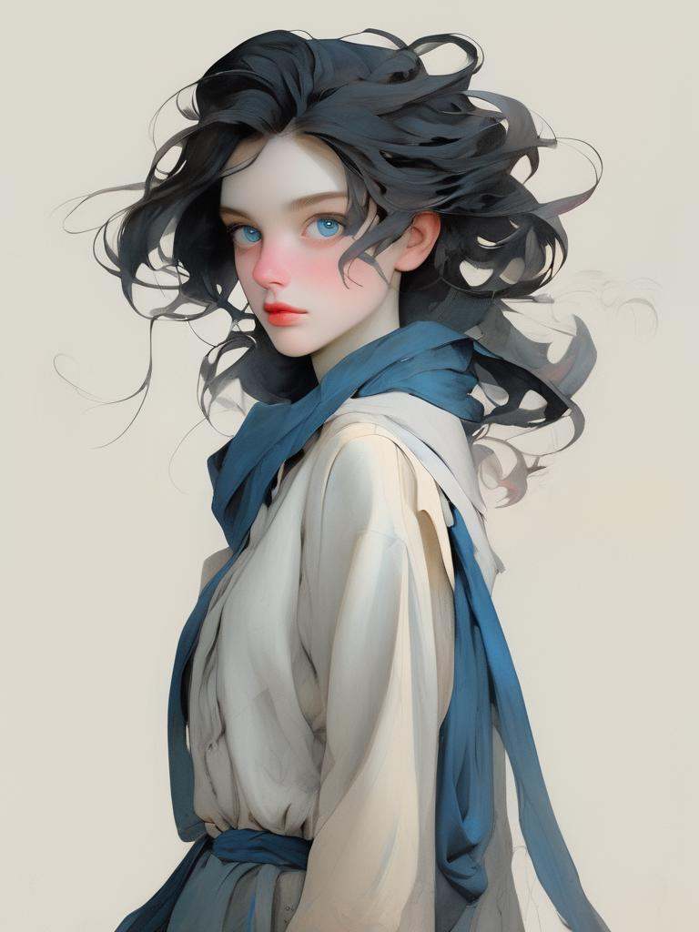 young women :blue eyes :black hair :highly detailed :deconstructivism style on Tensor.Art