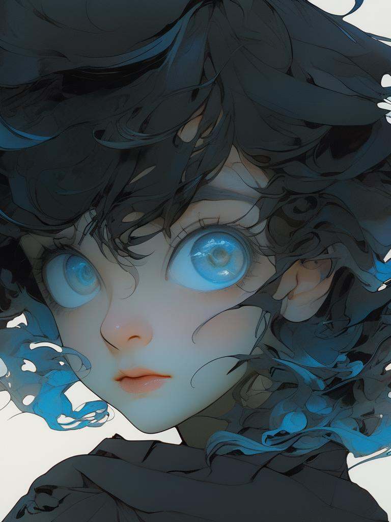 young women :blue eyes :black hair :highly detailed :deconstructivism style on Tensor.Art