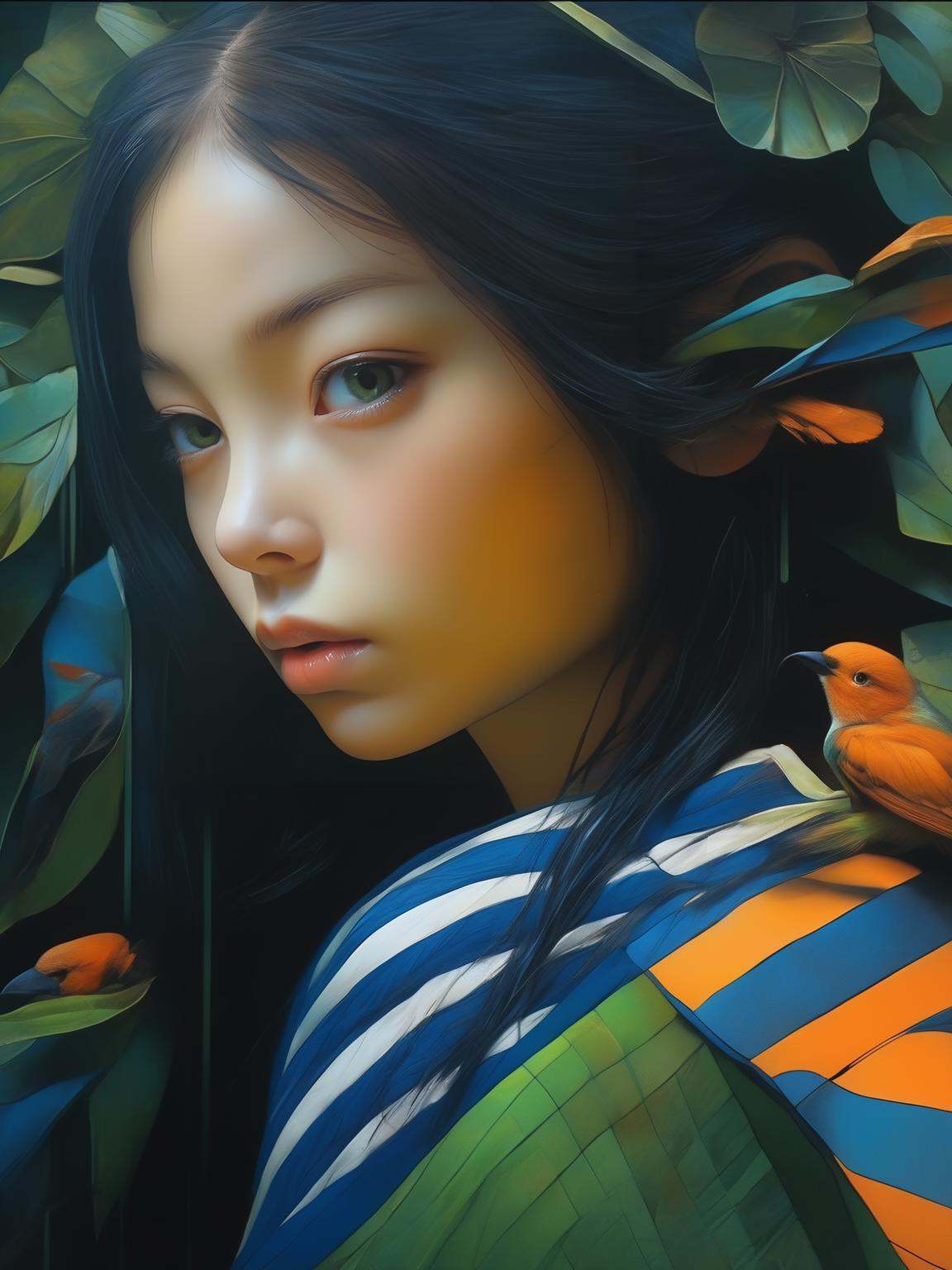 An image of a girl with blue,  black,  white on Tensor.Art