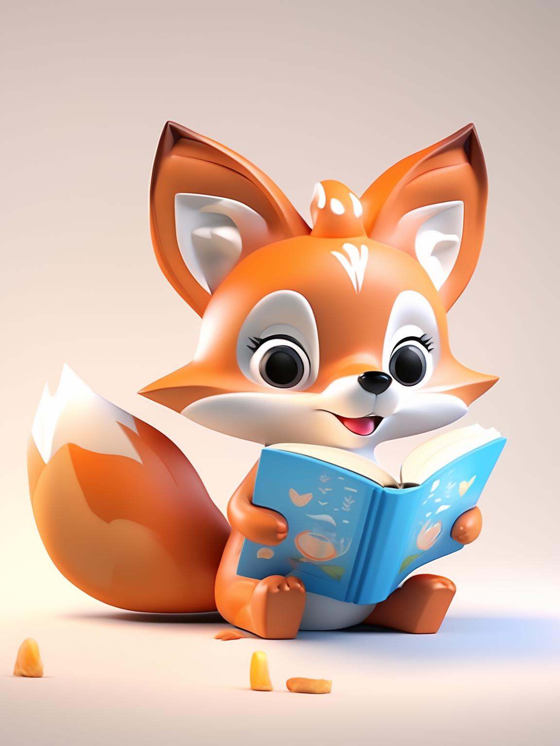 a cute fox reading a book,  white background,  8k on Tensor.Art