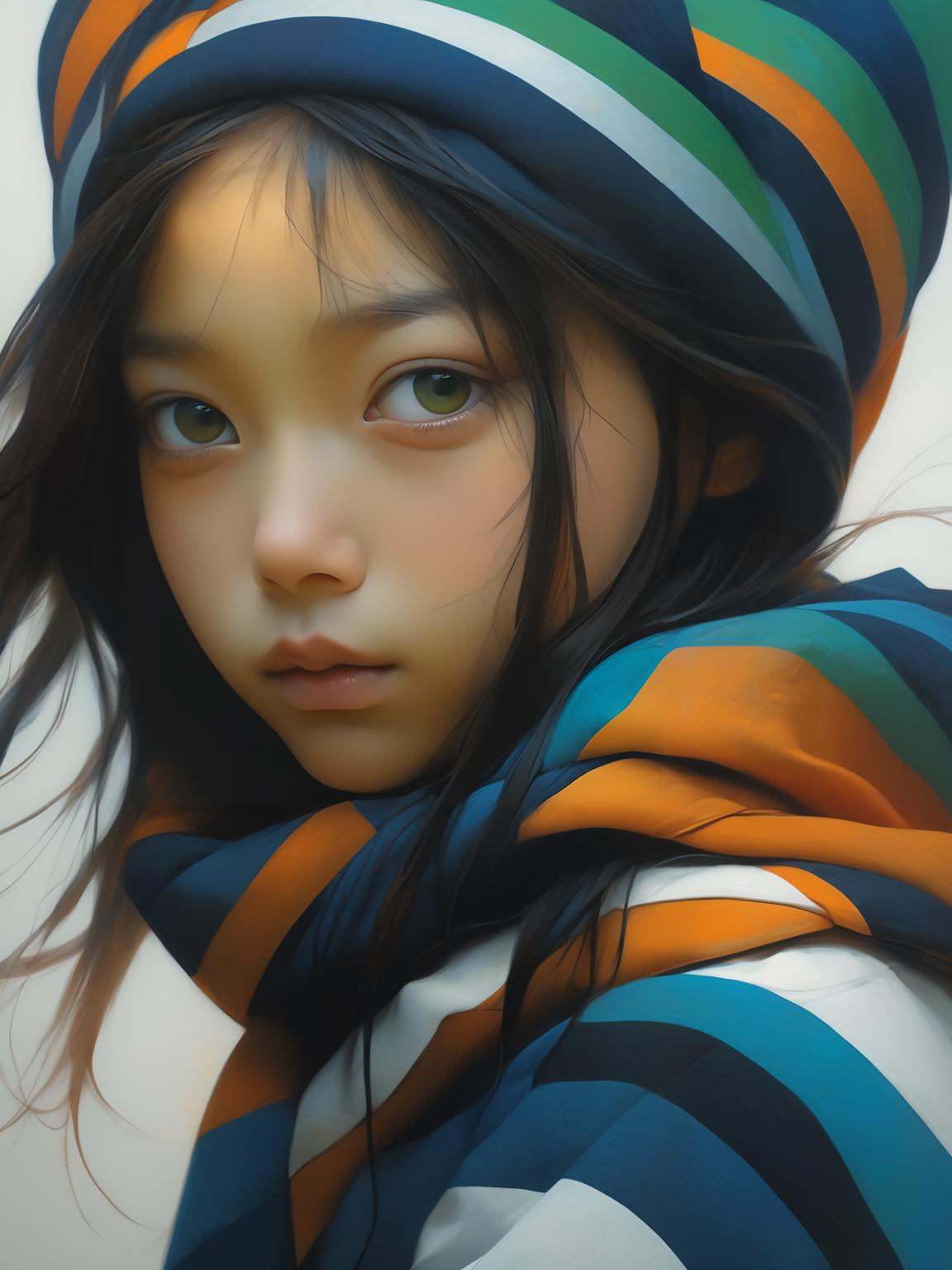 An image of a girl with blue,  black,  white on Tensor.Art