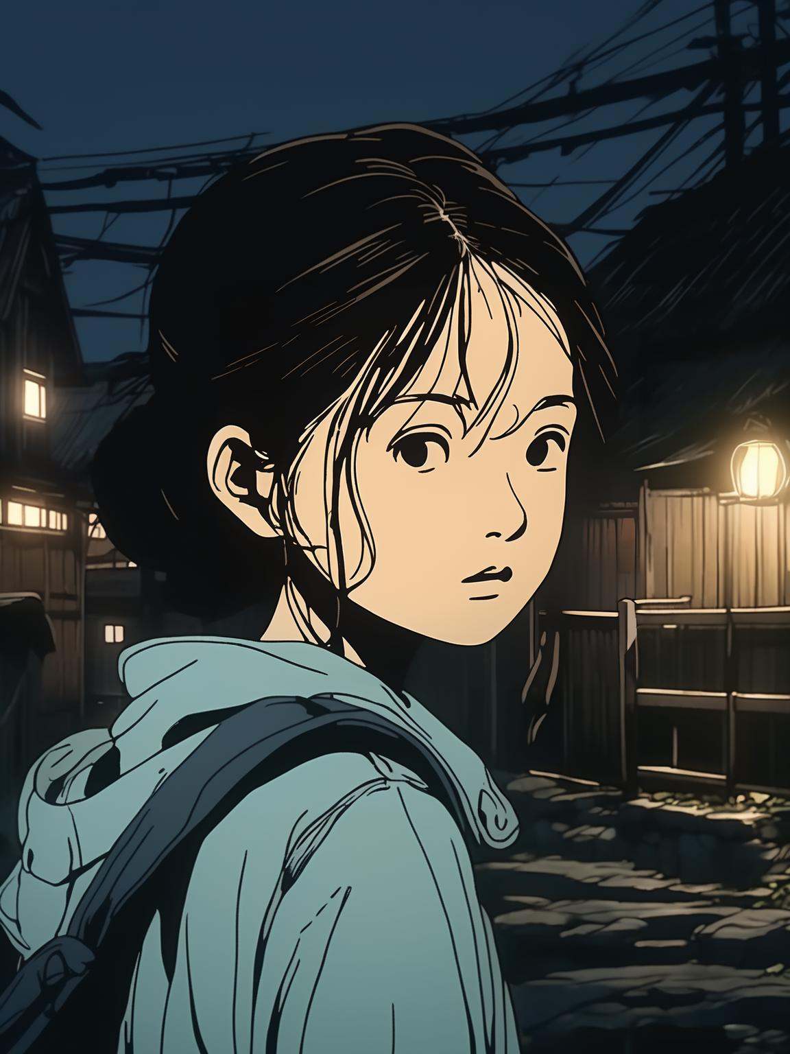 A girl,  standing in the village,  front face on Tensor.Art
