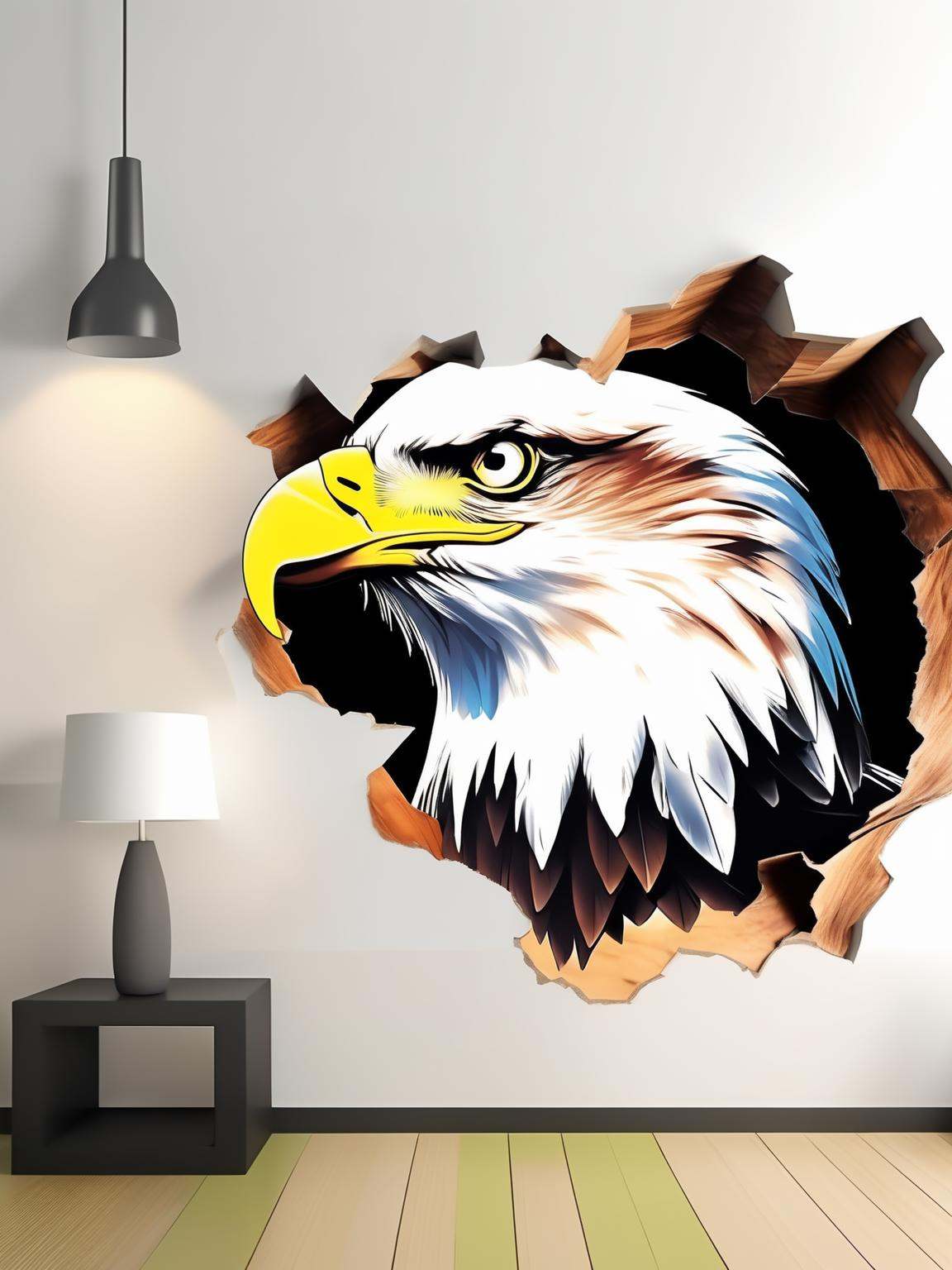 Eagle in hole wall sticker,  in the style of realist: lifelike accuracy,  angura kei on Tensor.Art