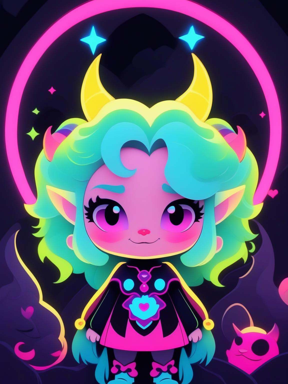 An illustration of a cutest art style demon,  in the style of cartoon - inspired pop,  neon colors on Tensor.Art
