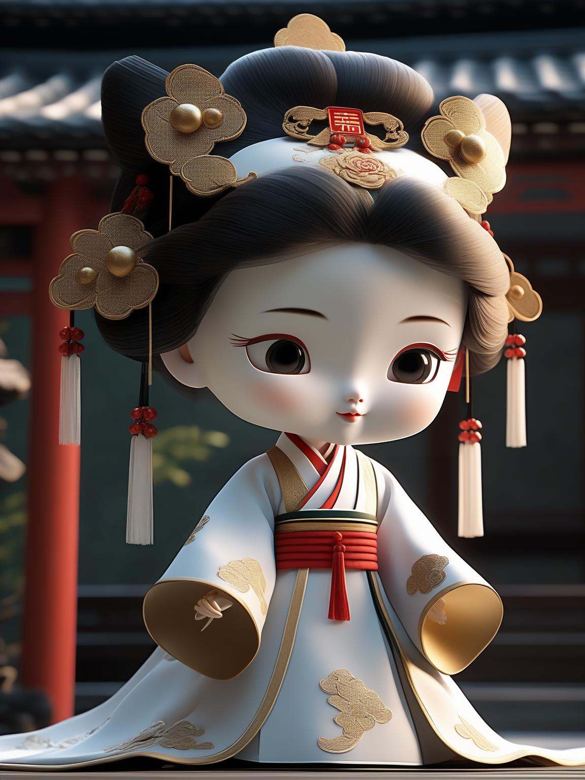 The doll is wearing a traditional chinese costume,  in the style of unreal engine 5,  cartoon mis - en - scene on Tensor.Art
