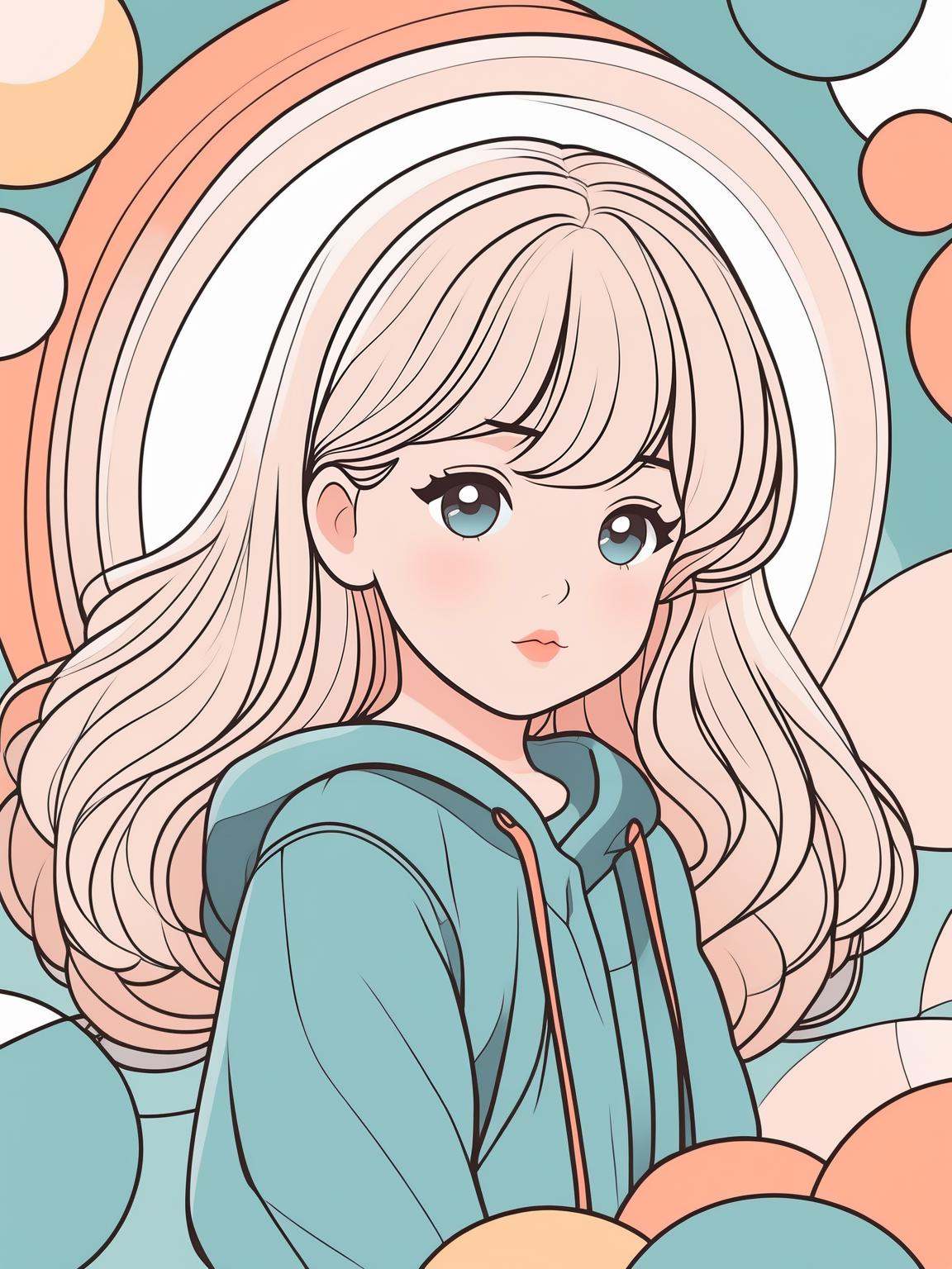 kawaii manhwa anime illustration round shapes and lines vector flats,  manga style,  young girl on Tensor.Art