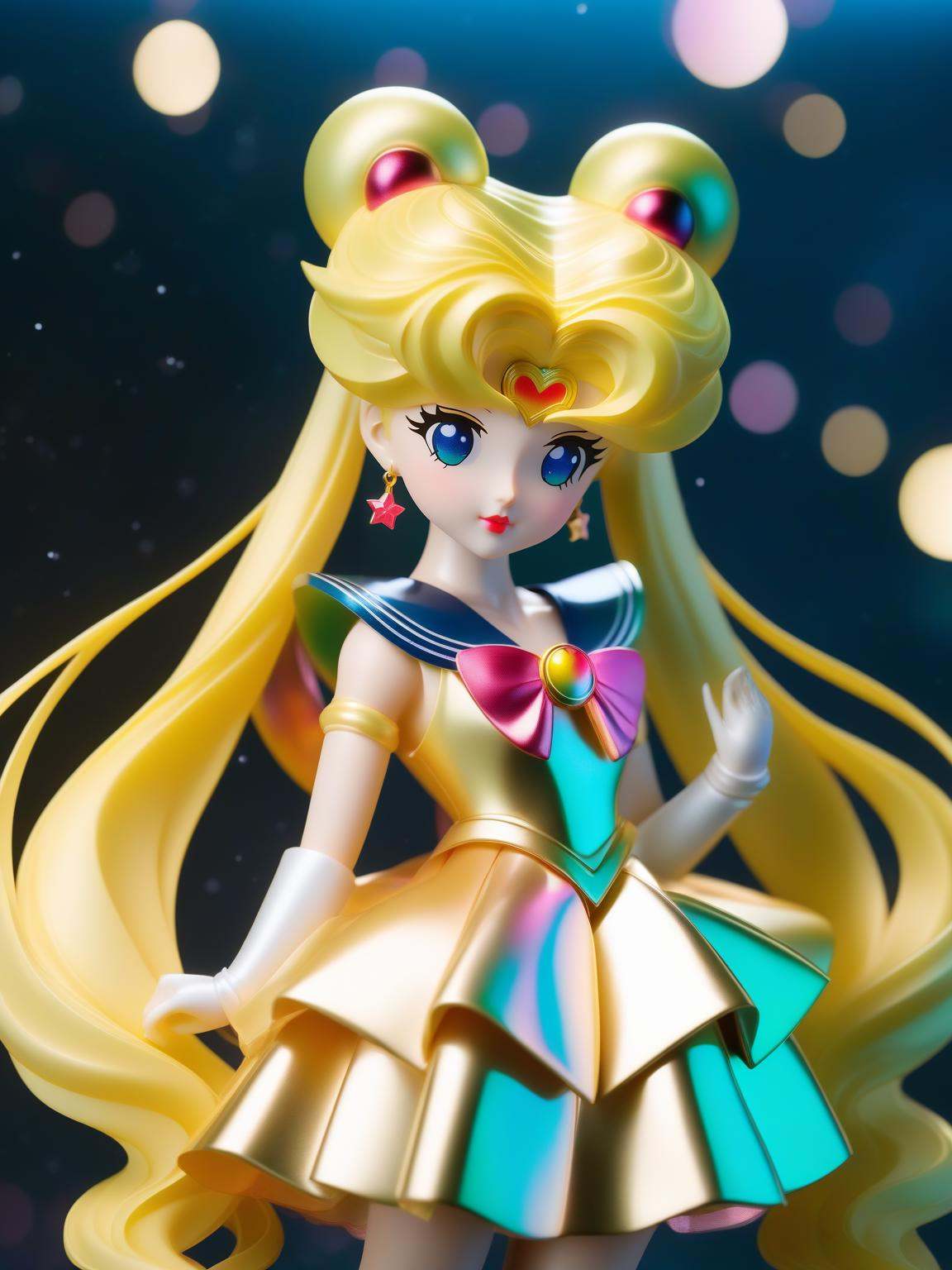 Sailor Moon wearing a Iridescence dress,  elegant and charming,  with a blind box style on Tensor.Art