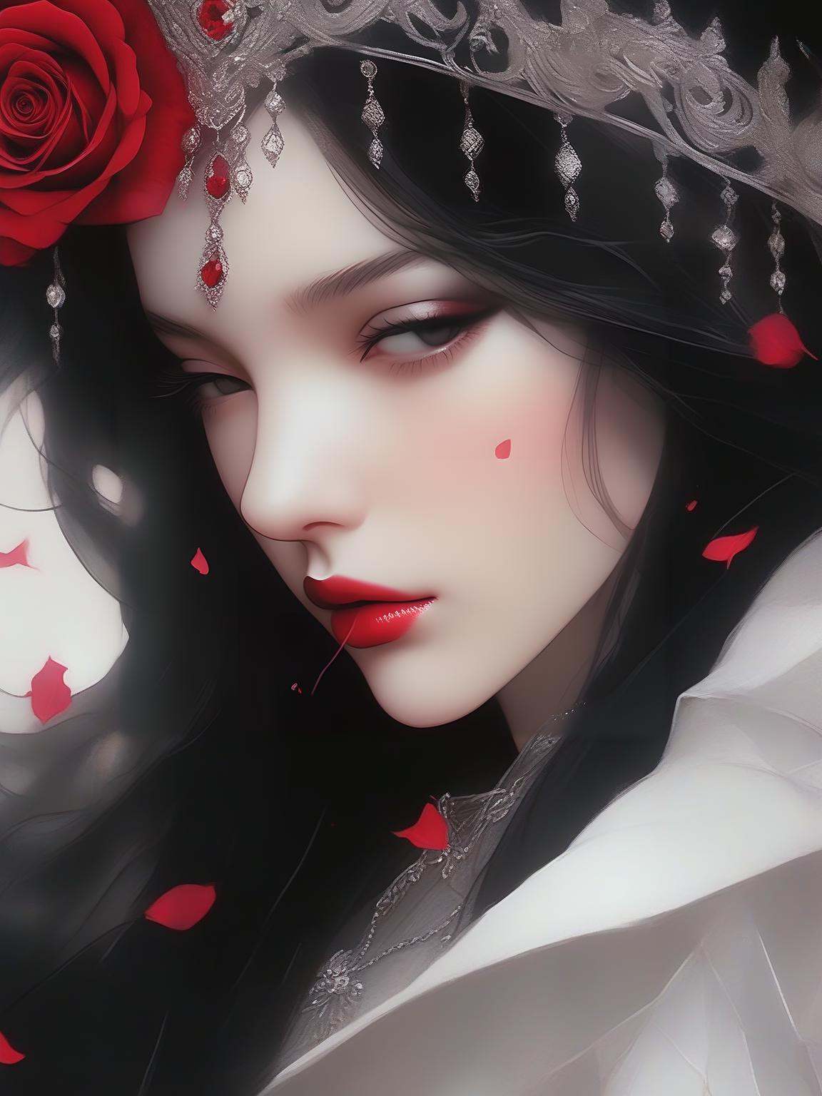 Close - up,  in the style of Modern European Ink Painting,  ethereal portrait painting of beautiful lady by eve ventrue on...