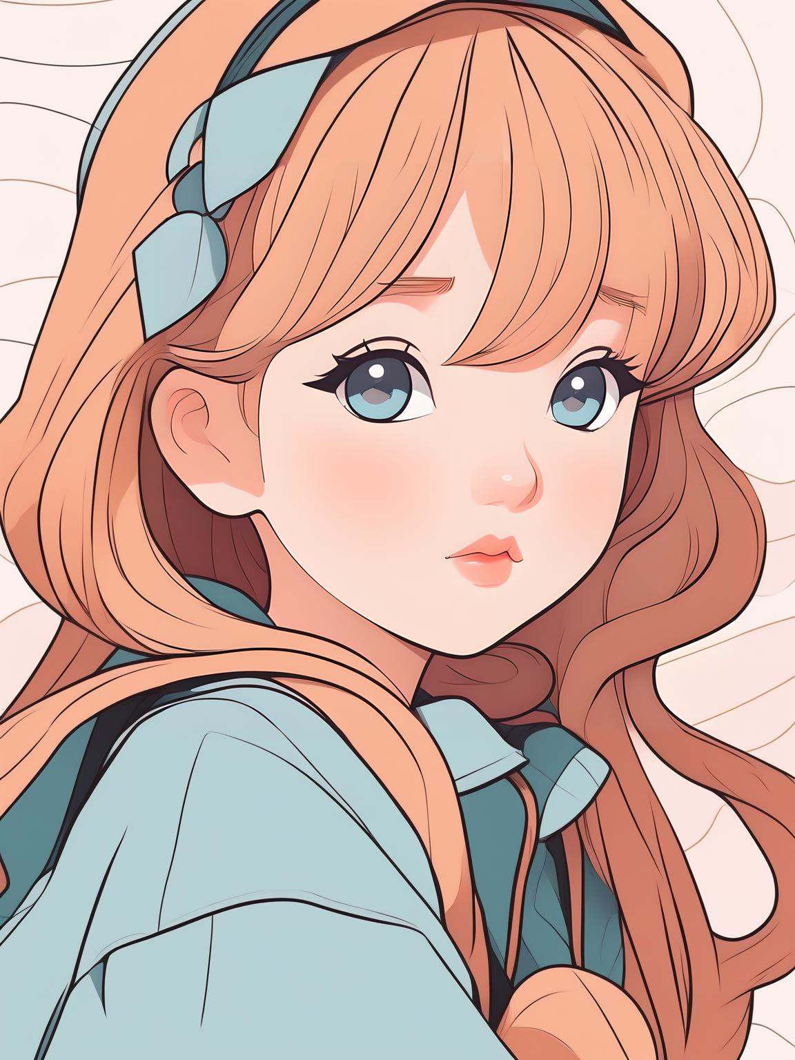 kawaii manhwa anime illustration round shapes and lines vector flats,  manga style,  young girl on Tensor.Art