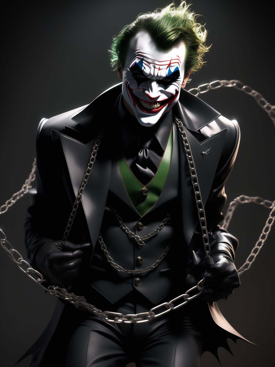 (joker in punk style batman suit),  grin from ear to ear,  showing sharp teeth on Tensor.Art