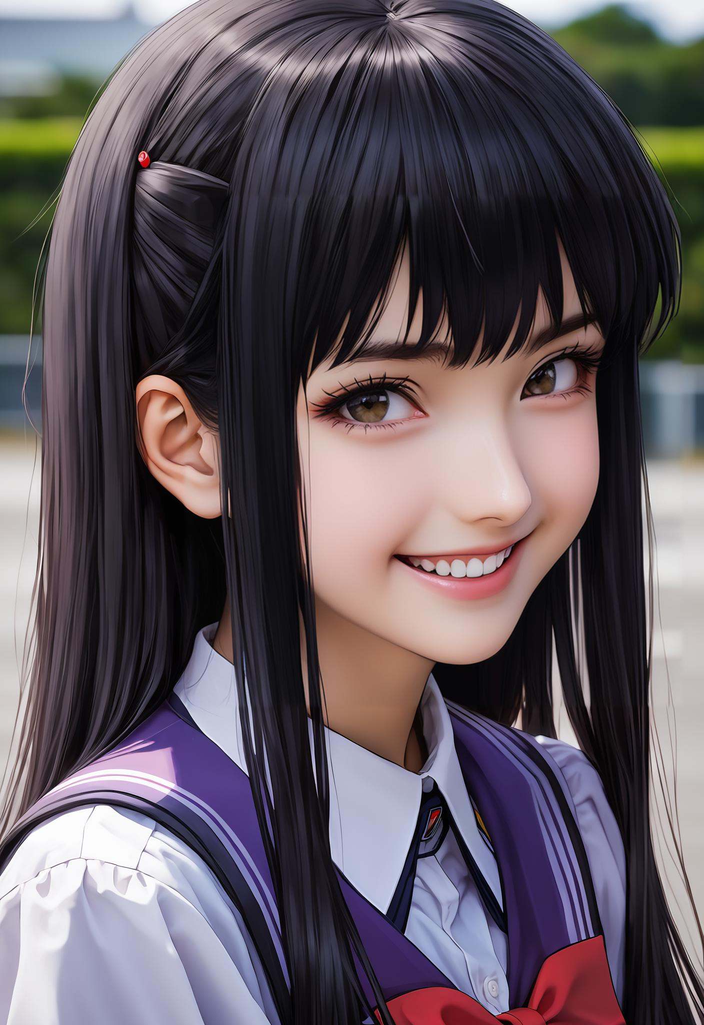 Long straight black bang hair,  evangelion,  school girl on Tensor.Art