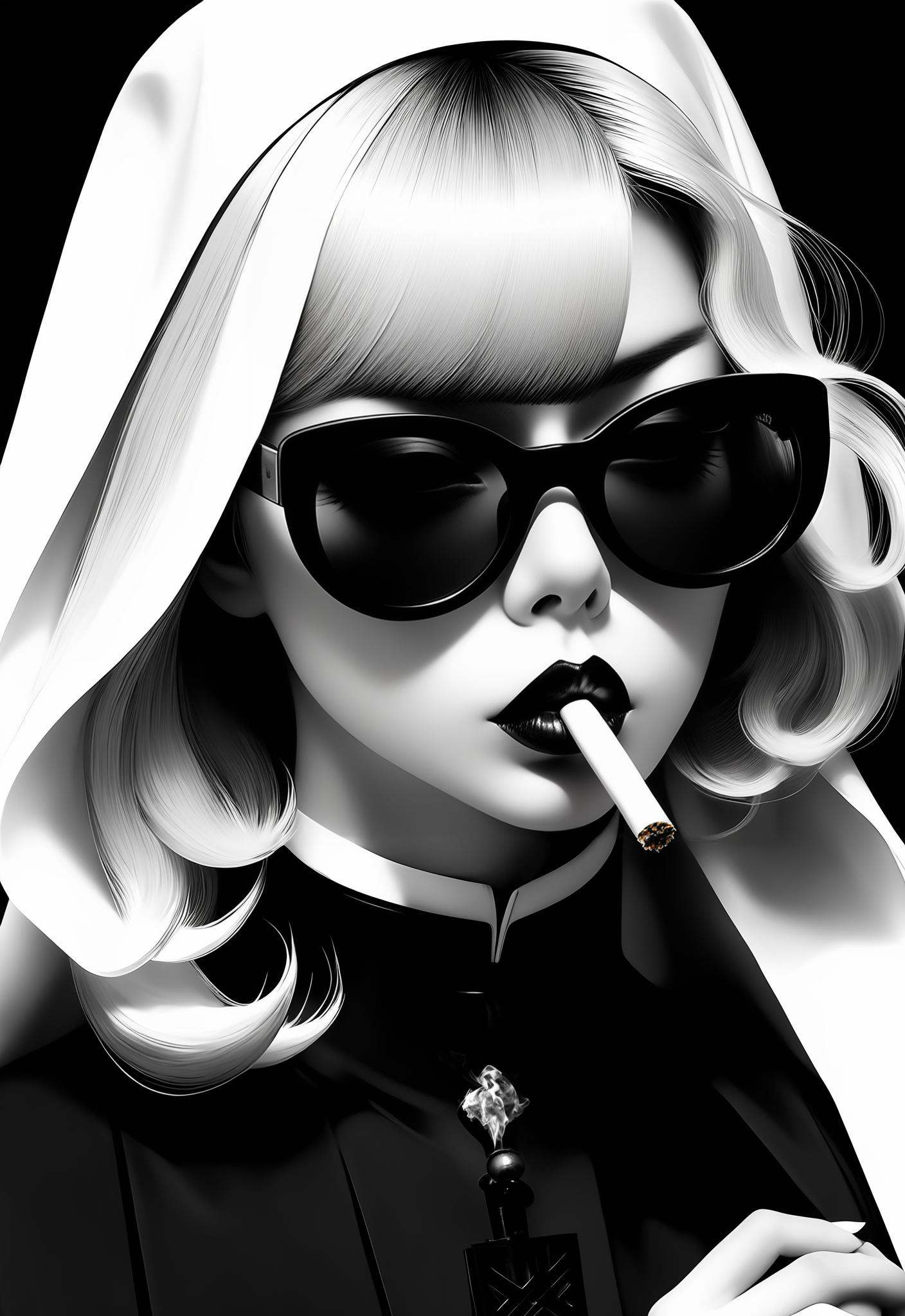 Italian film nun,  chinese vintage sunglasses,  cool model face on Tensor.Art