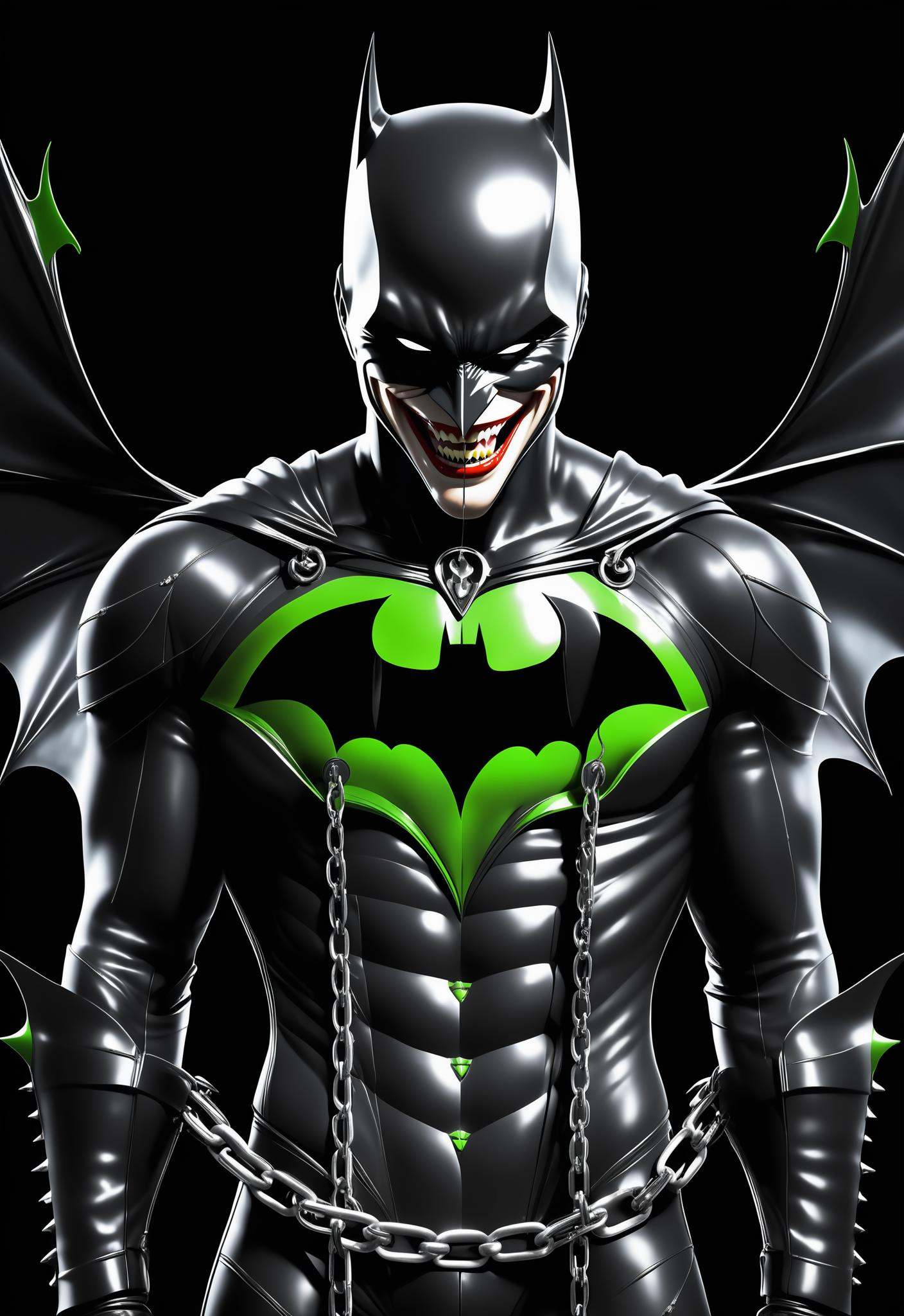 (joker in punk style batman suit),  grin from ear to ear,  showing sharp teeth on Tensor.Art