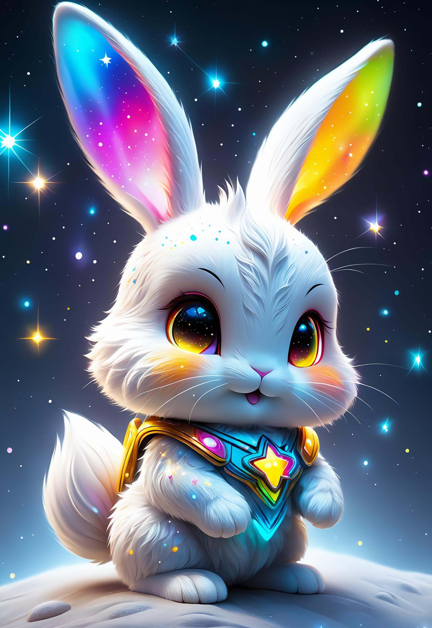 Cute galaxy cute rabbit,  shining and glowing eyes,  white background on Tensor.Art