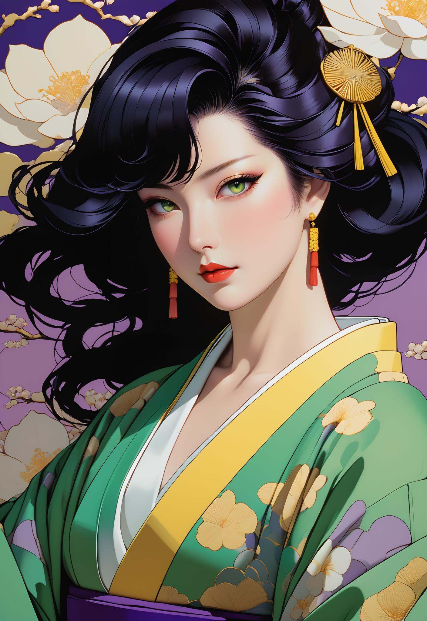 Princess yume in the purple kimono,  in the style of patrick nagel,  8k resolution on Tensor.Art