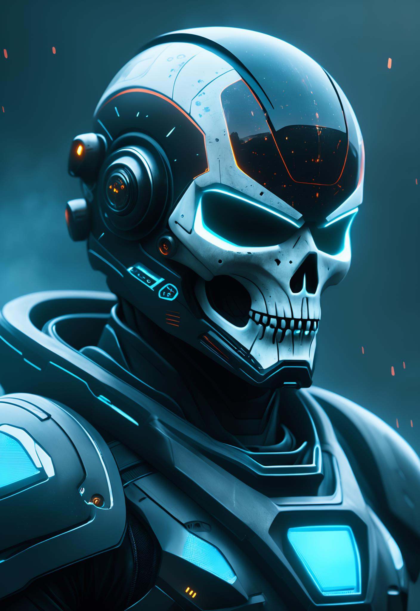 movie screenshot of the high tech futuristic martian invader skull mask,  heavy armor suit,  science fiction on Tensor.Art
