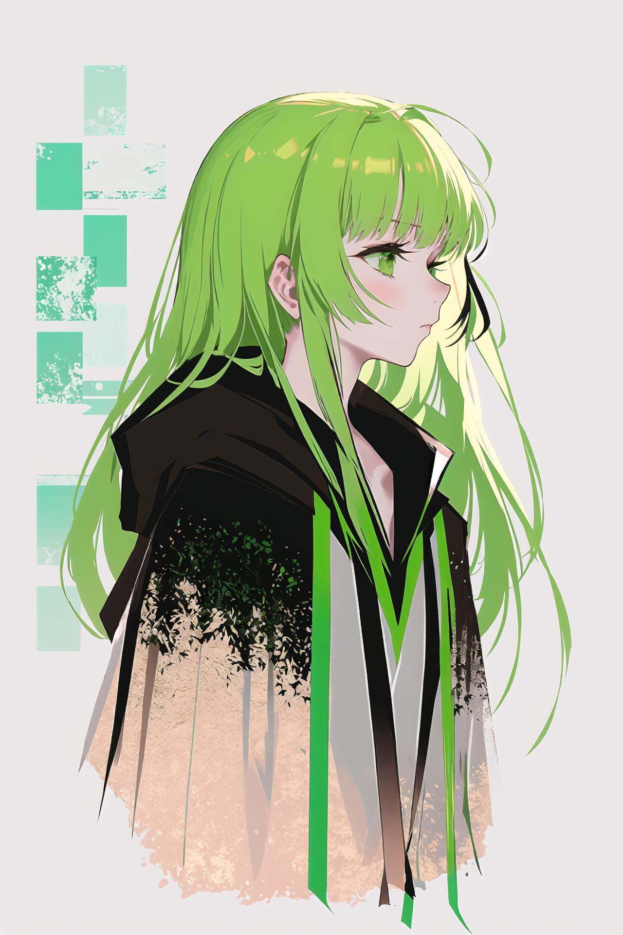 enkidu \(fate\), long hair, green hair, green eyes, solo focus, robe, 1other, upper body, androgynous, from side, bangs, closed mouth, multiple others, white robe, profile /////////// <lora:rsef-000225:1>