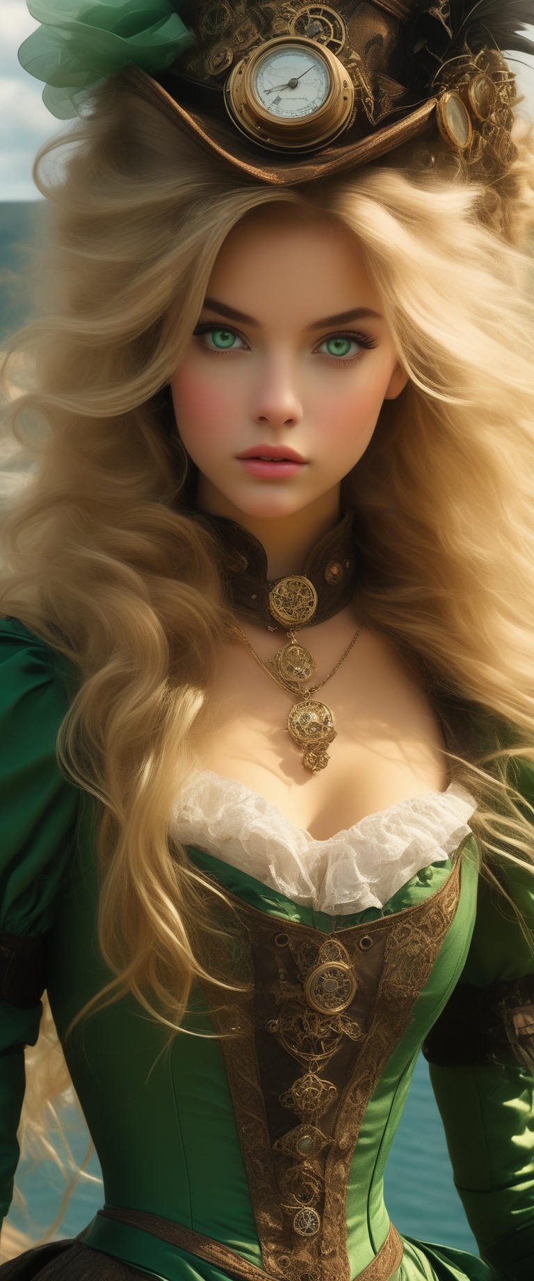 A very charming and beautiful girl. She wears a very fancy steampunk dress. Her eyes glow quite brightly in green. She has...