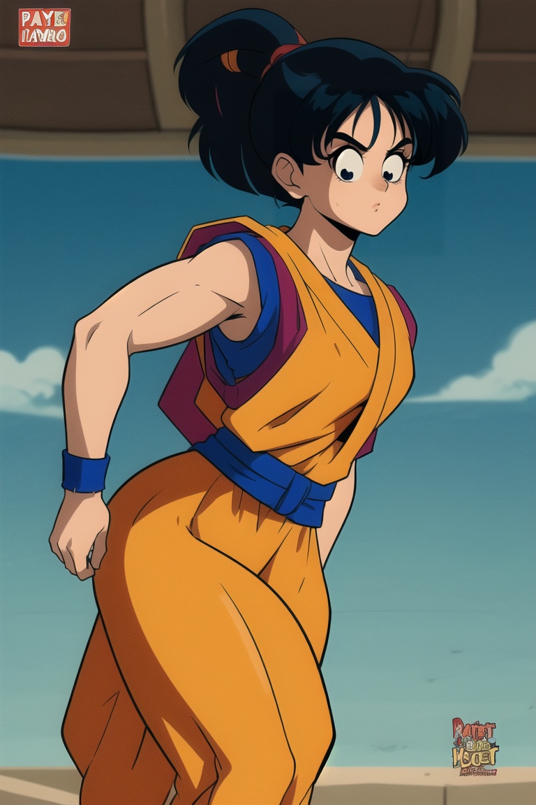 Solo_Female,  ((Turtle Goku Gi Uniform skirt)),  ((Orange Skirt dress)) on Tensor.Art