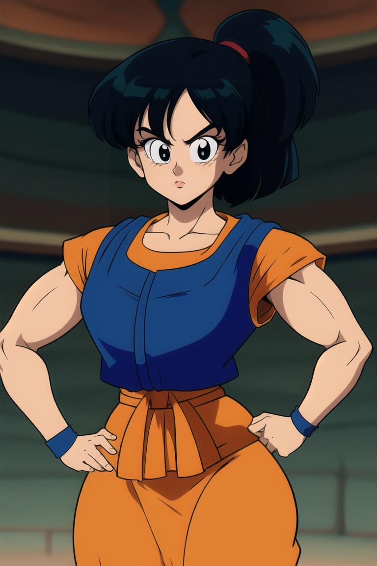 Solo_Female,  ((Turtle Goku Gi Uniform skirt)),  ((Orange Skirt dress)) on Tensor.Art