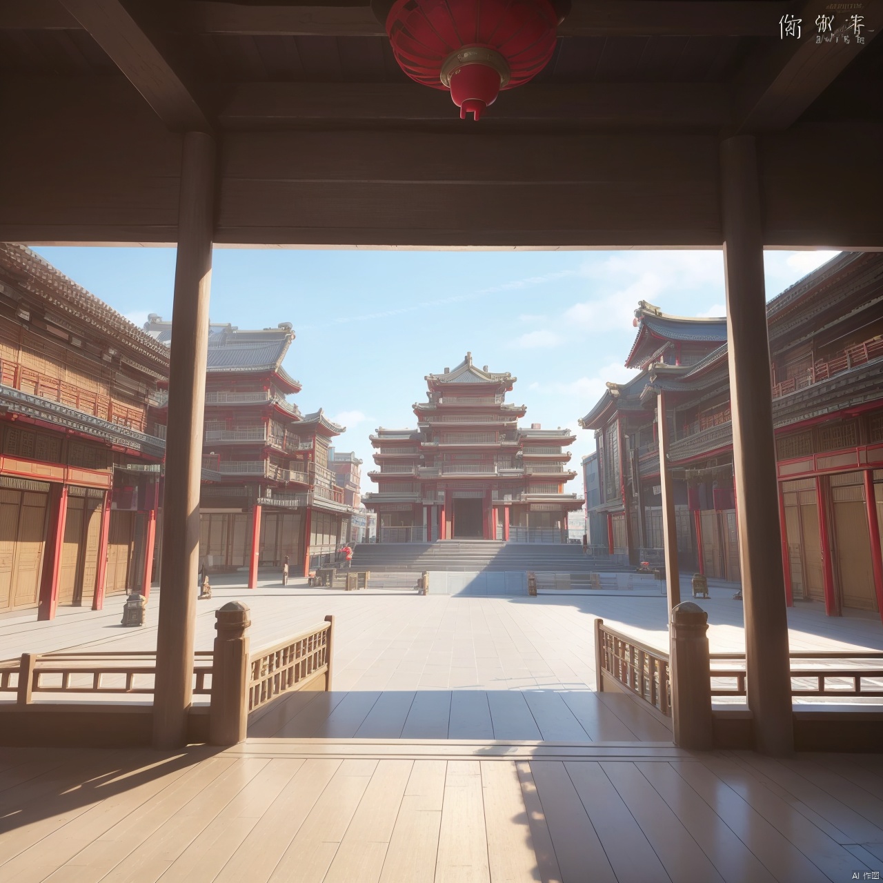 no humans,(8k, RAW photo, best quality, masterpiece:1.2),hatching (texture),skin gloss,light persona,
(high detailed skin),
scenery,architecture,east asian architecture,sky,outdoors,cloud,day,blue sky,indoors,