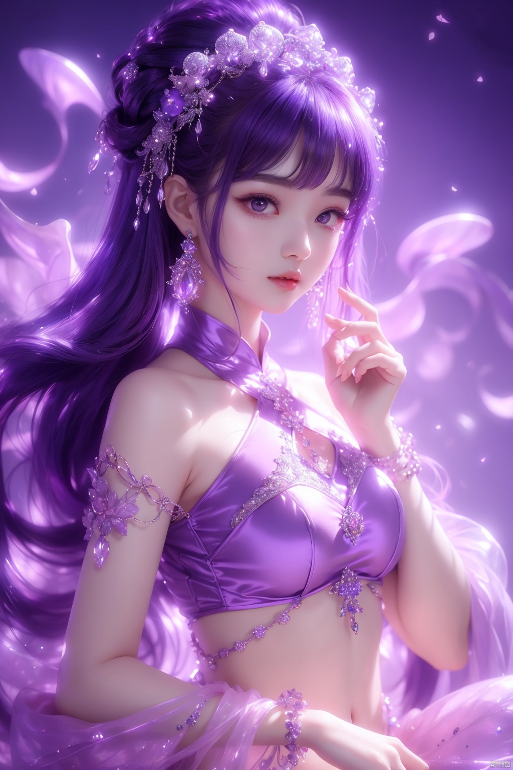  1 girl,(Purple light effect),hair ornament,jewelry,looking at viewer, (\meng ze\), wangyushan, dofas