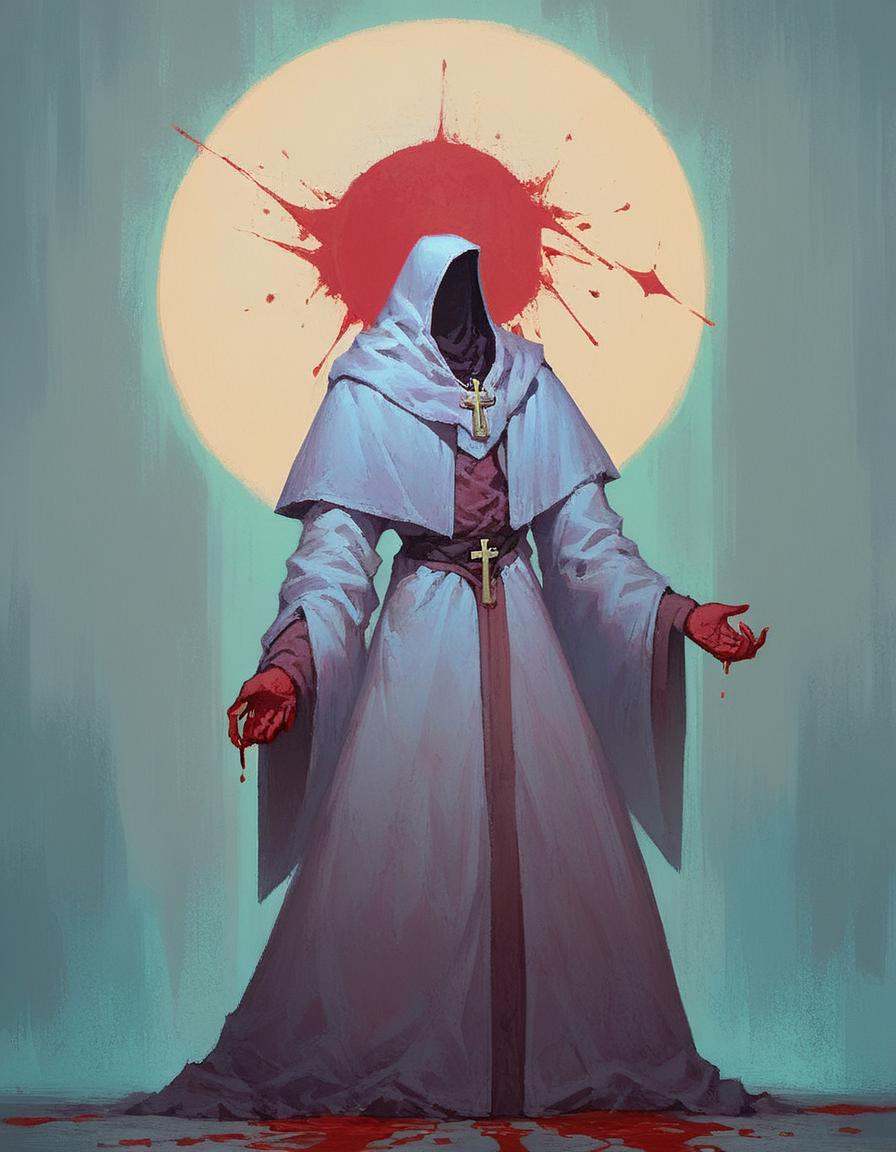 Dreamscape score_9_up,score_8_up,score_7_up,score_6_up,chiaroscuro,low-key,solo,cross,robe,blood,<lora:cultistexl-000005:1>,<lora:zavy-cntrst-sdxl:0.8>,<lora:xl_more_art-full_v1:0.8>, . Surreal, ethereal, dreamy, mysterious, fantasy, highly detailed