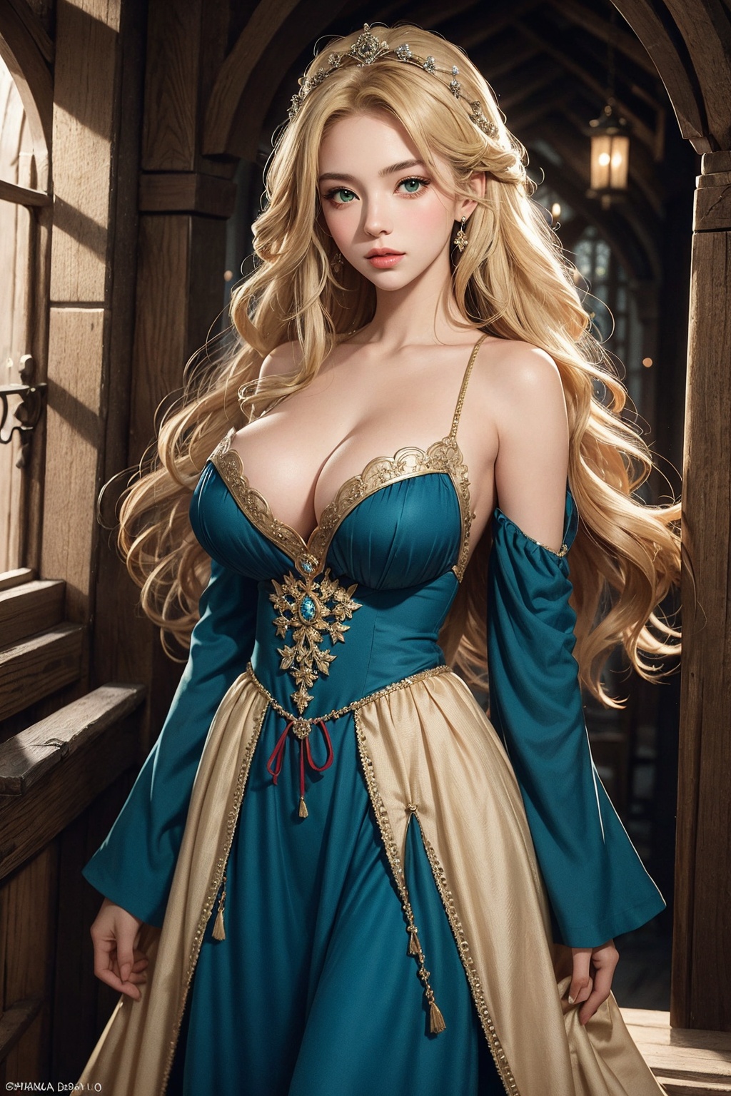 1 girl,  beautiful 18 y.o. medieval girl,  blonde hair:2 on Tensor.Art