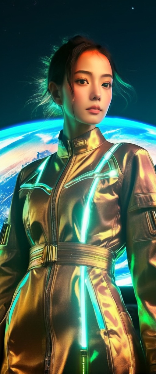 "((Futuristic girl)) immersed in Egypt Cyberstyle,  a sleek blend of ancient and cyberpunk elements,  standing against a b...