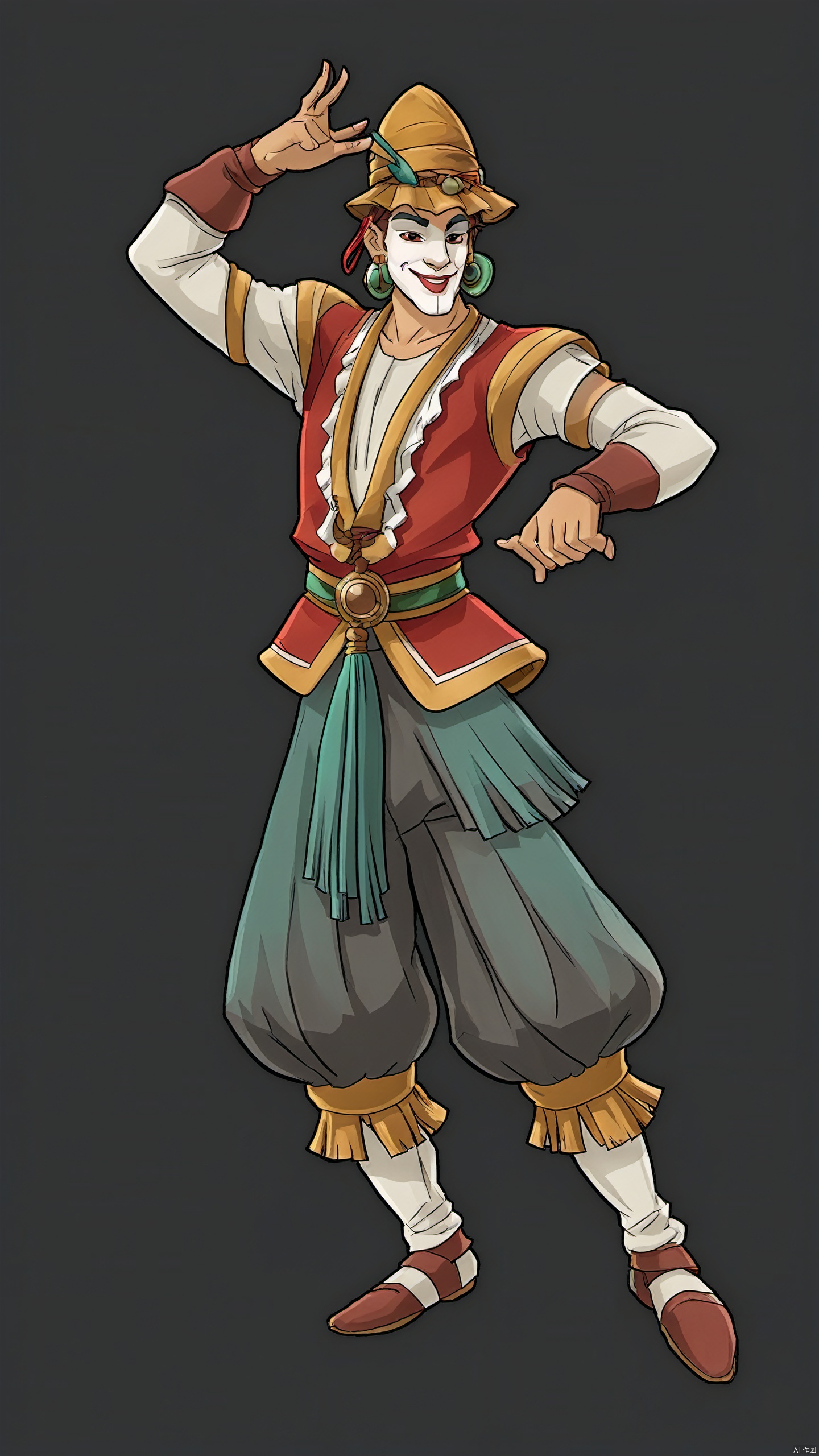 An excellent dancer, he shines on the stage with his elegant and charming movement. He wore a choreographed dance outfit, made of silk and tassels, that moved with his movements. His head wore a gorgeous dance hat, with a gorgeous mask, so that he was like a mysterious dancer on the stage. His face is always brimming with confidence and charisma, showing his confidence and charisma as a dancer. Adding artistic and cultural elements to the game contrasts with traditional characters, bringing a new perspective and experience to the game