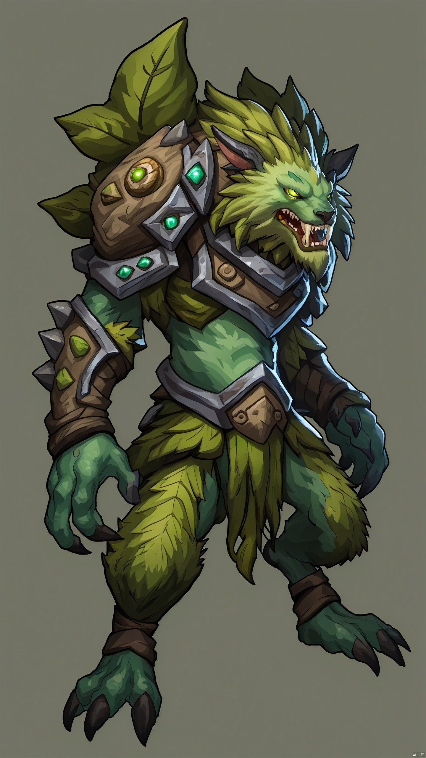 A forest monster named the Shadow Beast. The Shadow beast was slim and agile, with deep green fur and eyes that glistened with the green light of the forest. Its body is covered with leaves and moss, as if it were part of a forest, blending perfectly into the trees and undergrowth. The shadow beast's claws are unusually sharp, and it can quickly shuttle through the forest and launch a surprise attack. It has the special ability to connect with nature, can call the wind, mobilize lightning, is the symbol of the forest guardian